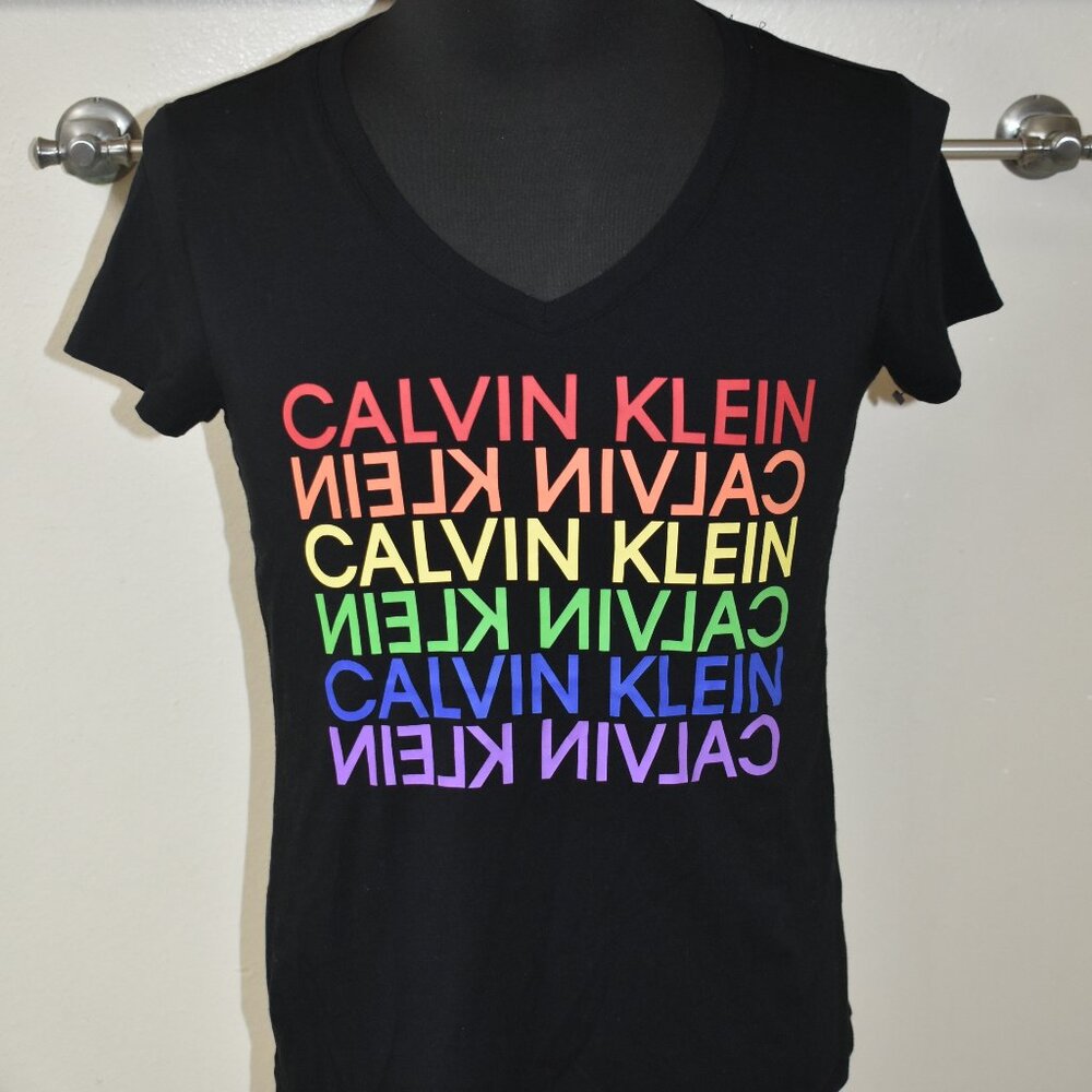 Calvin Klein Performance Stretch Womens LGBTQ Pride Logo T-shirt Small / Medium